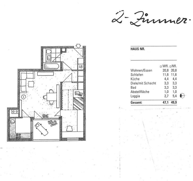 Grundriss mit Wohnflächenangabe